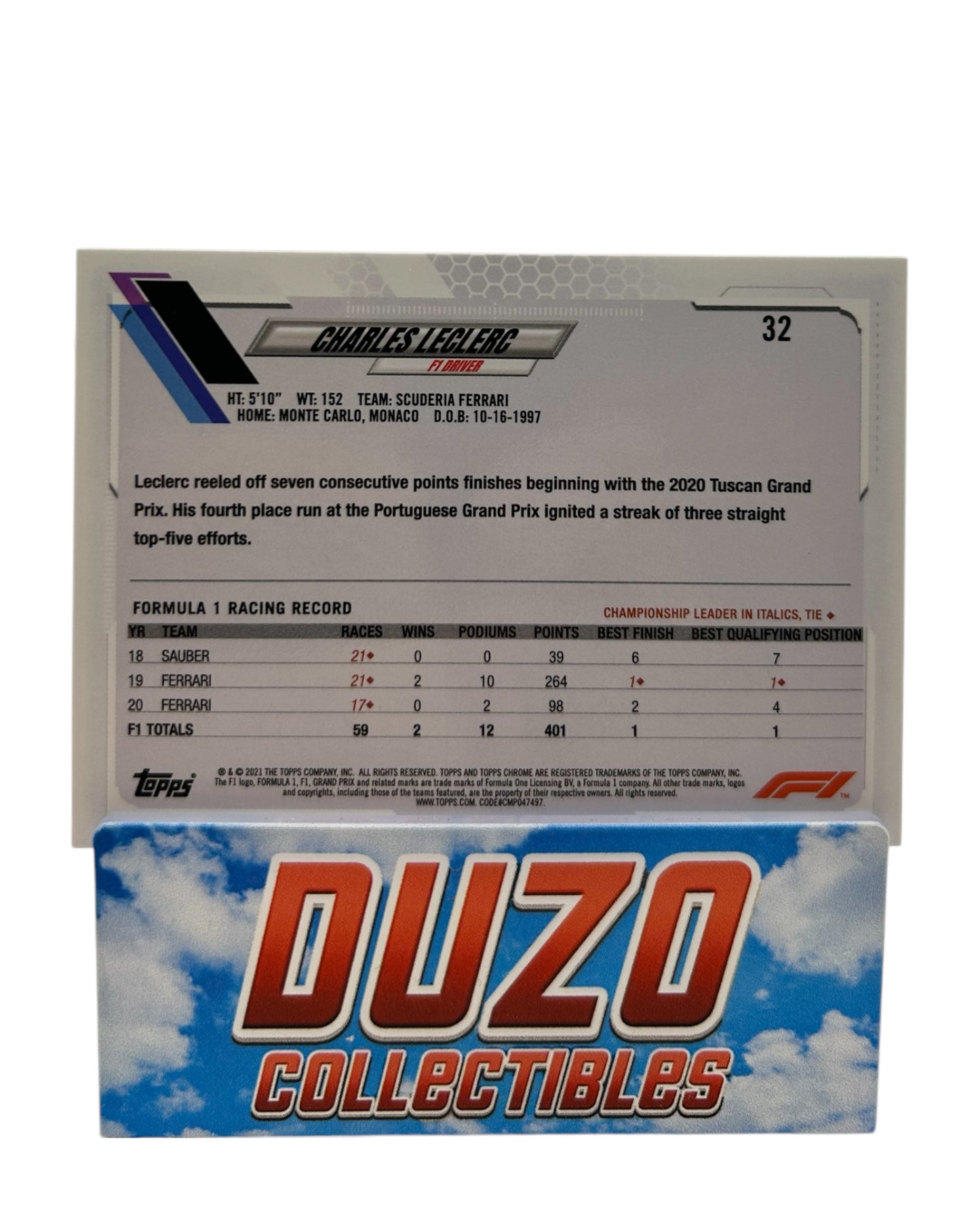 Charles Leclerc Checker Flag Portrait Topps Chrome 2021 No.32