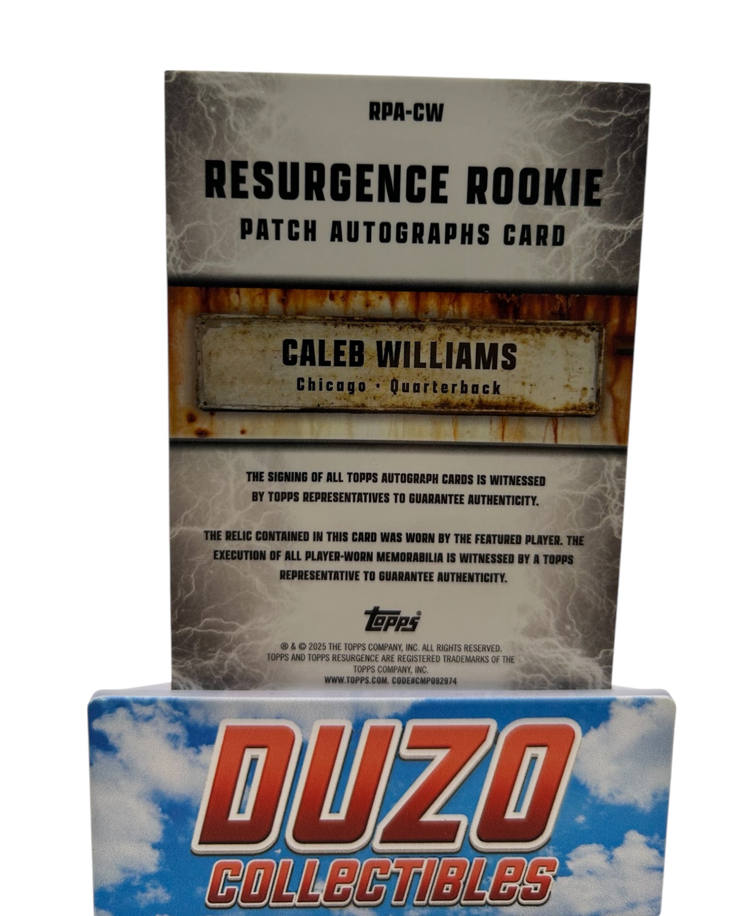 Caleb Williams Rookie Player-Worn-Patch Auto Color-Match Orange /25 2024 Topps Finest No.RPA-CW