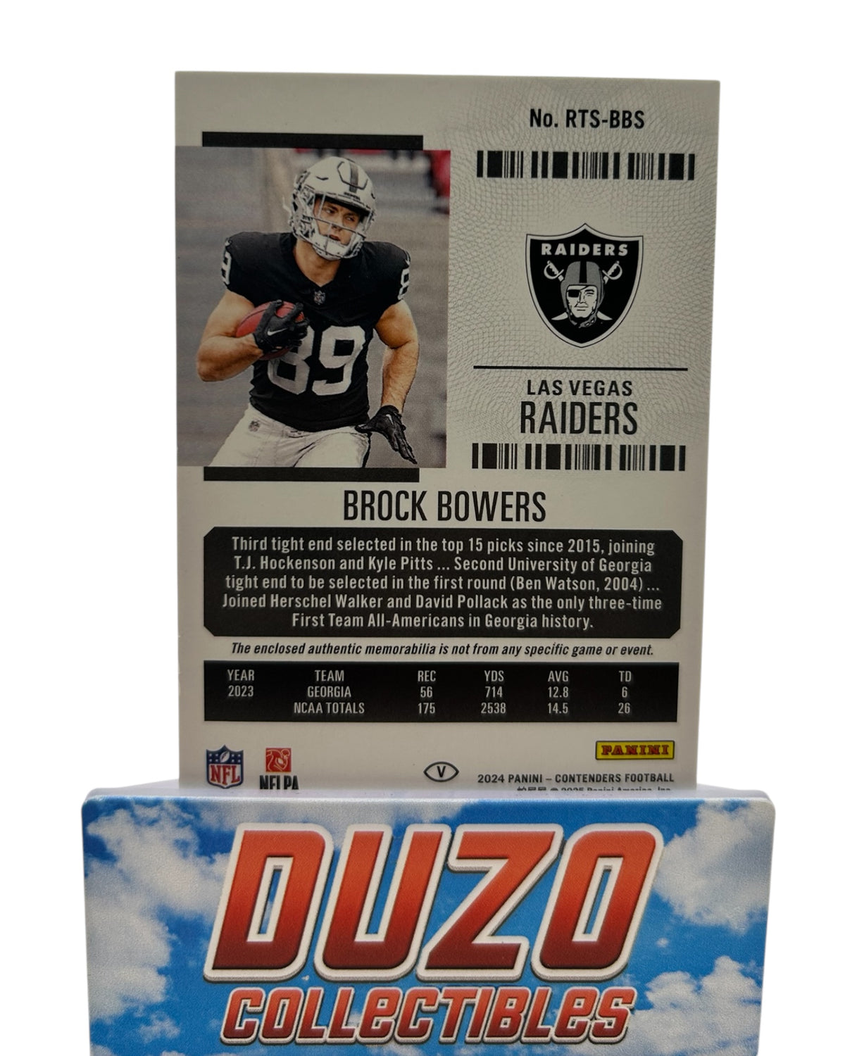 Brock Bowers Rookie Ticket Patch 2024 Panini Contenders No.RTS-BBS