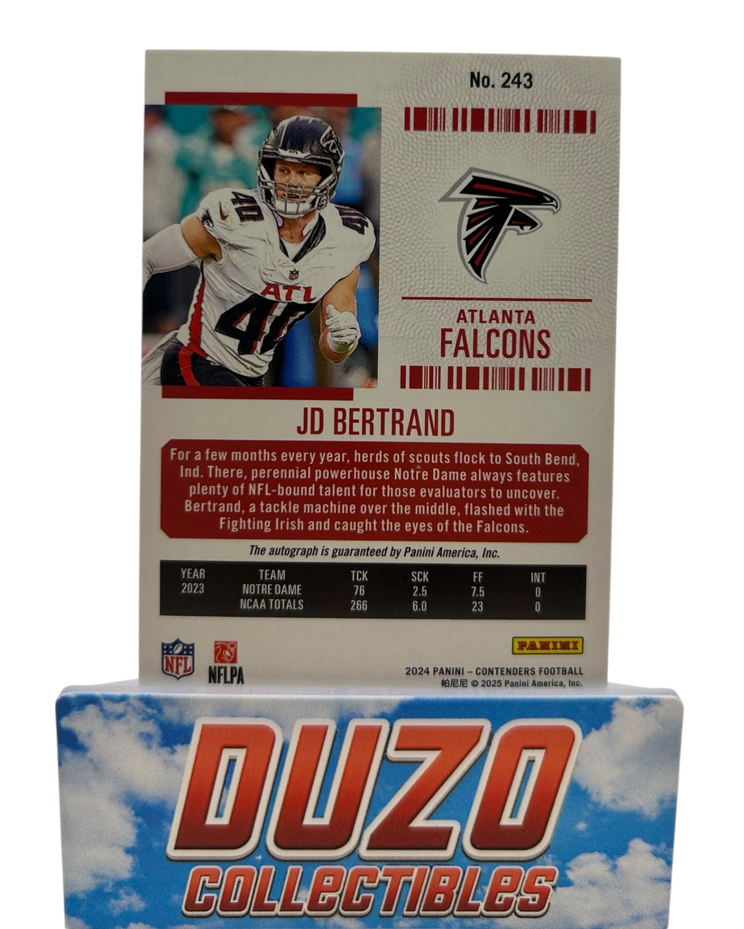 JD Bertrand Rookie Ticket Auto Green 2024 Panini Contenders No.243