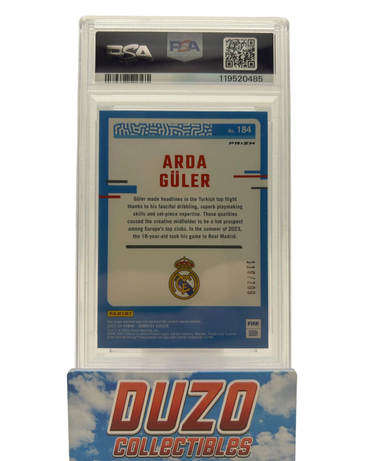 Arda Güler Rated Rookie Optic-Red /299 2023-24 Panini Donruss Fifa Optic No.184 PSA 9