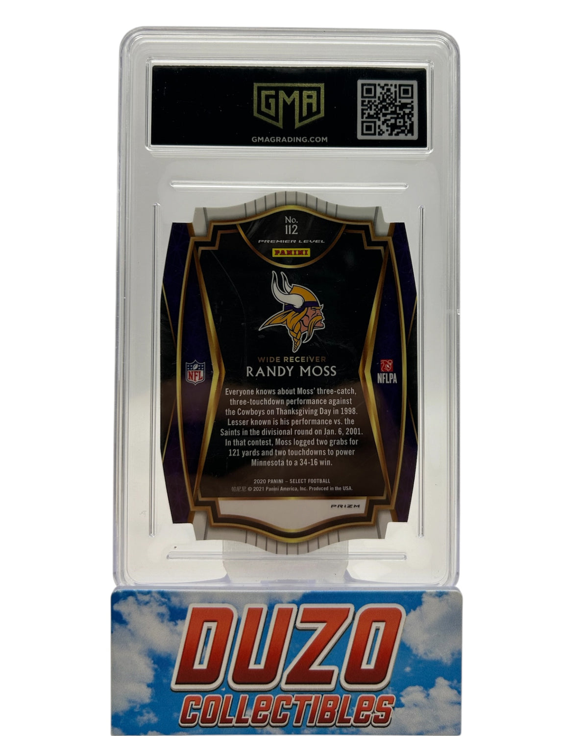 Randy Moss Premier Level Blue Prizm Die-Cut 2020 Panini Select No.112 GMA9