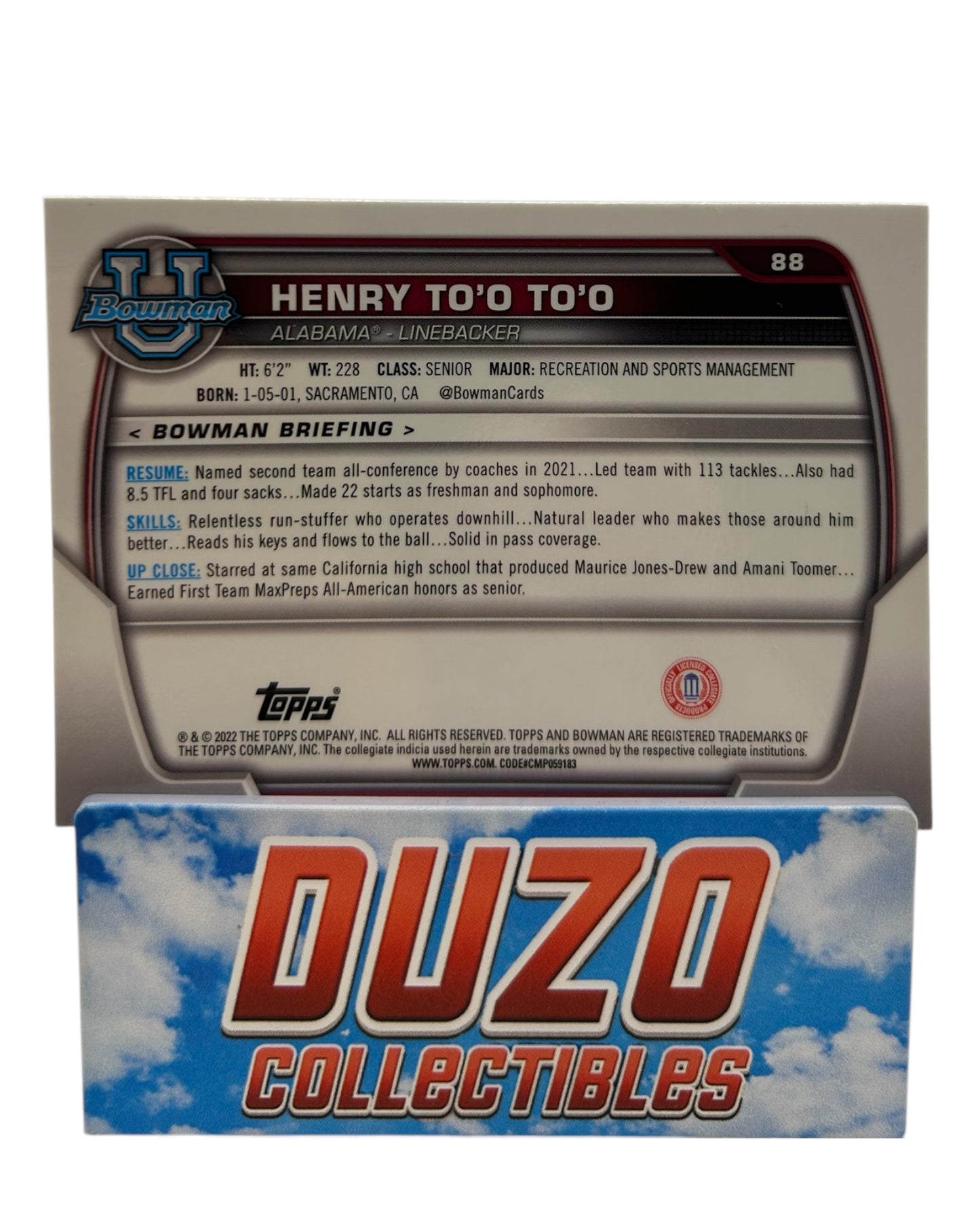 Henry TO'O TO'O Pink 1st Bowman 2022 Topps Bowman U No.88