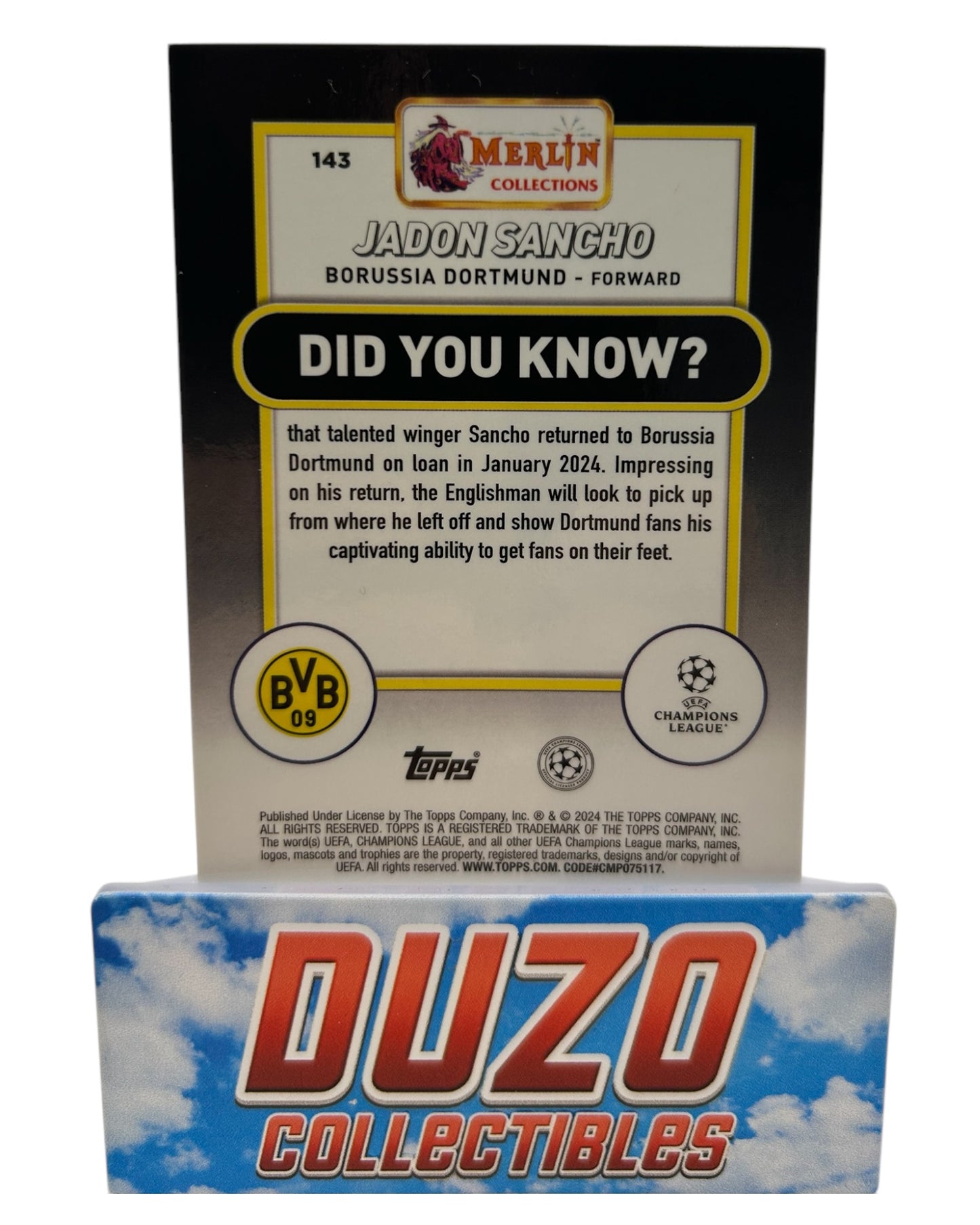 Jadon Sancho Special Refractor No.143 Topps 2024 Merlin No.143