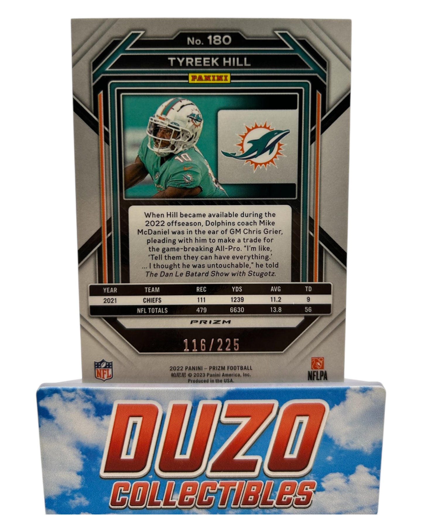 Tyreek Hill Purple Cracked Ice /225 Panini Prizm 2022 No.180