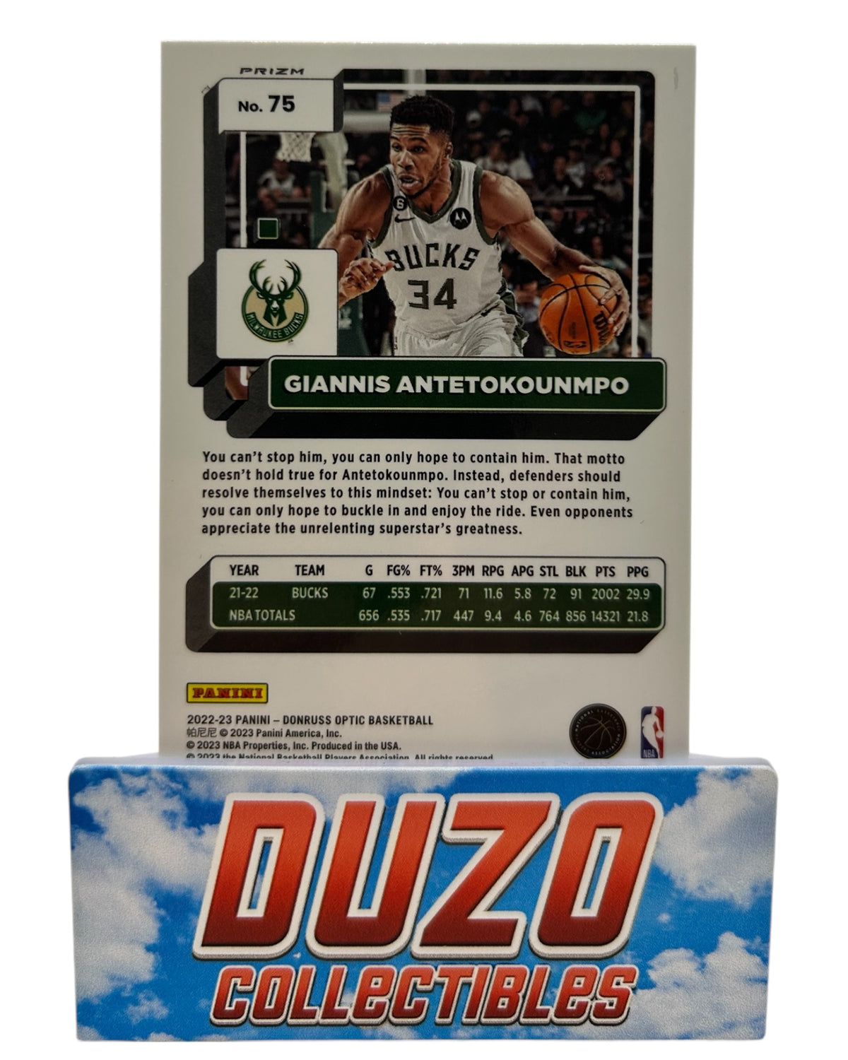 Giannis Antetokounmpo Silver Prizm 2022-23 Panini Donruss Optic No.75