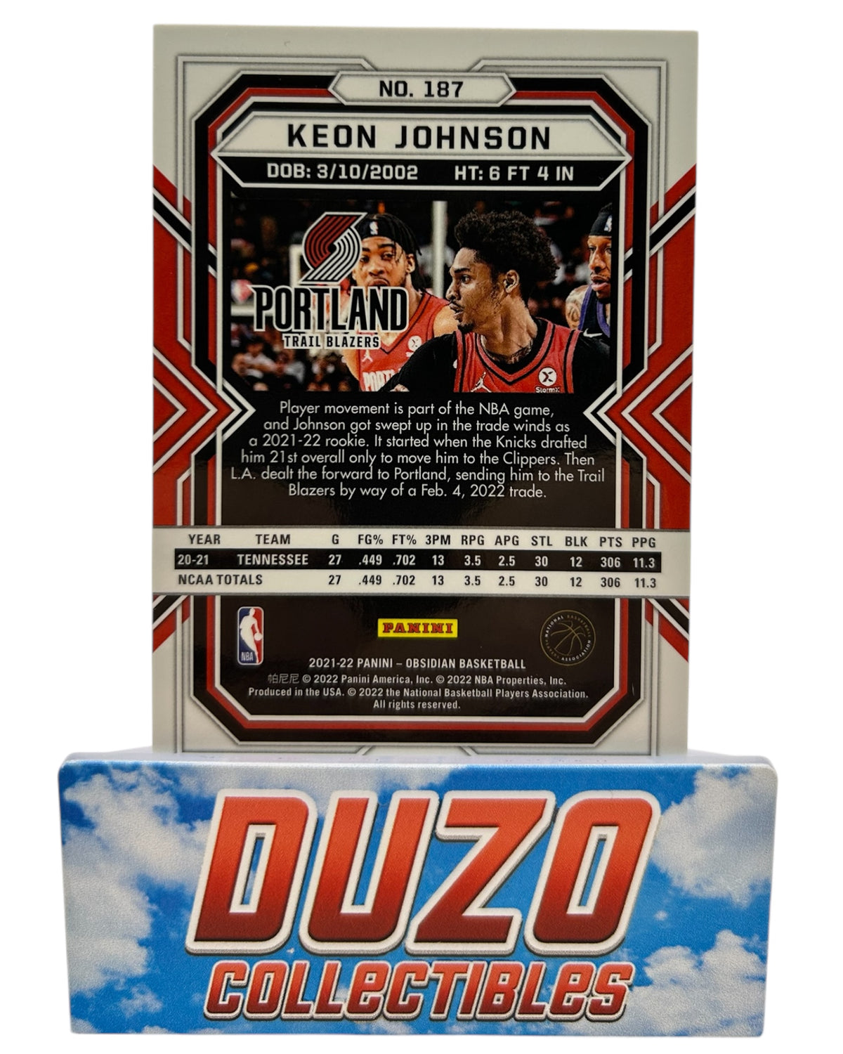 Keon Johnson Rookie 2021-22 Panini Obsidian No.187