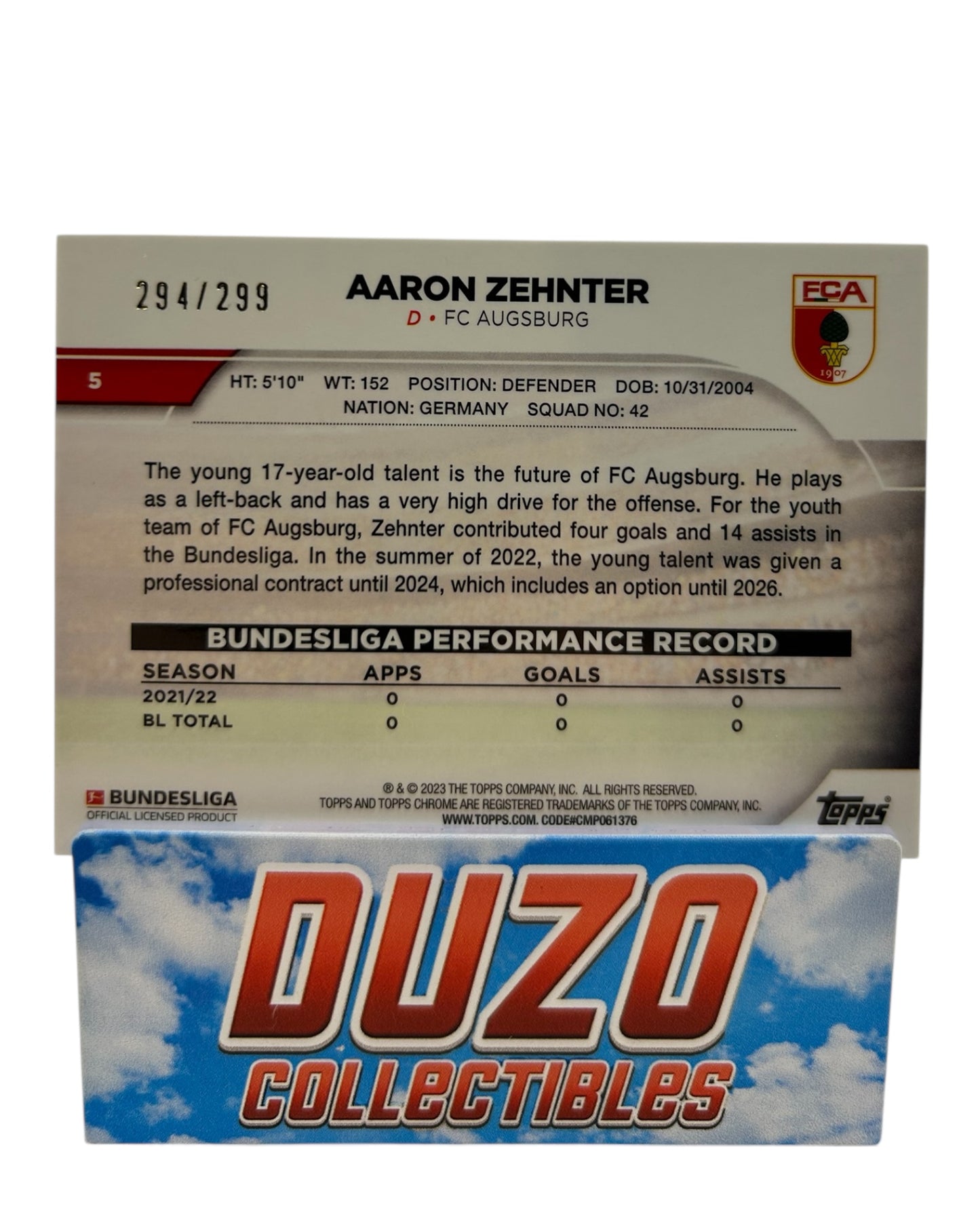 Aaron Zehnter Rookie Purple /299 2023 Topps Bundesliga No.5
