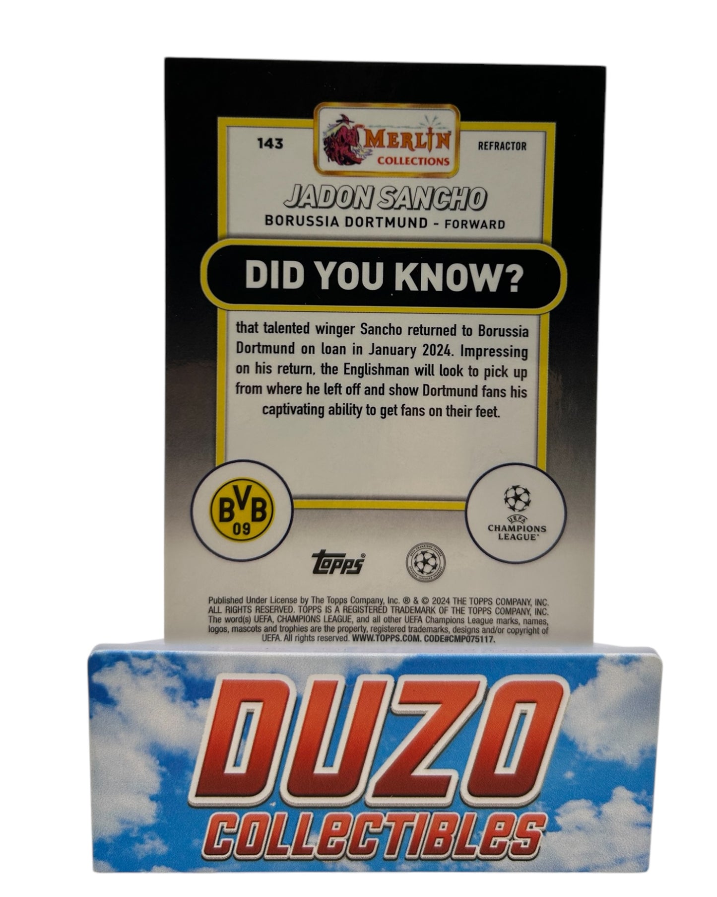 Jadon Sancho Refractor Topps Merlin Champions League 2024 No.143