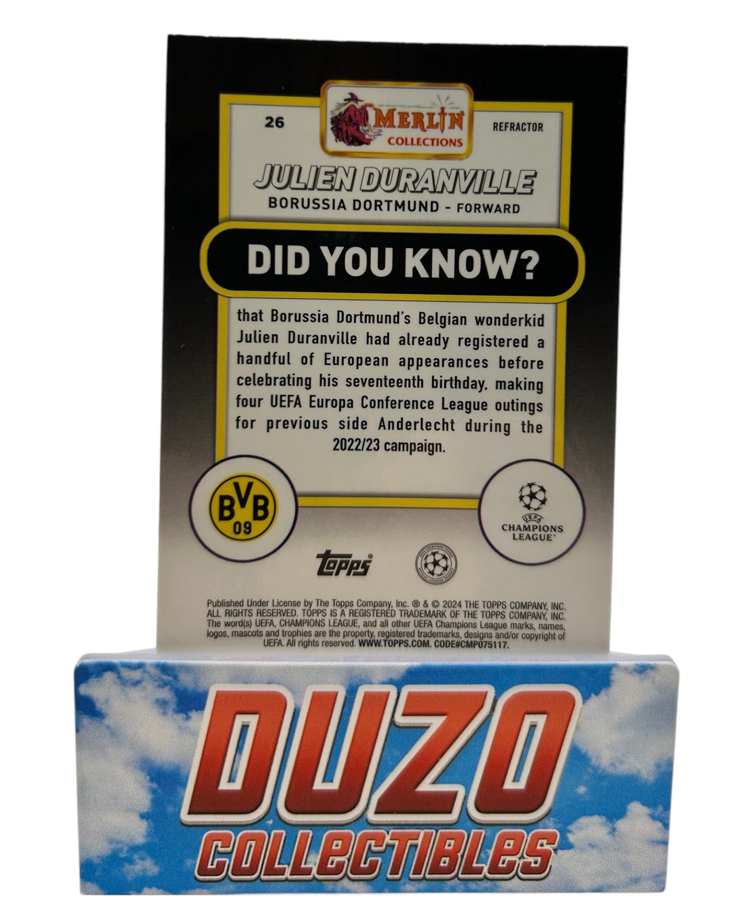 Julien Duranville Rookie Refractor Topps Merlin Champions League 2024 No.26