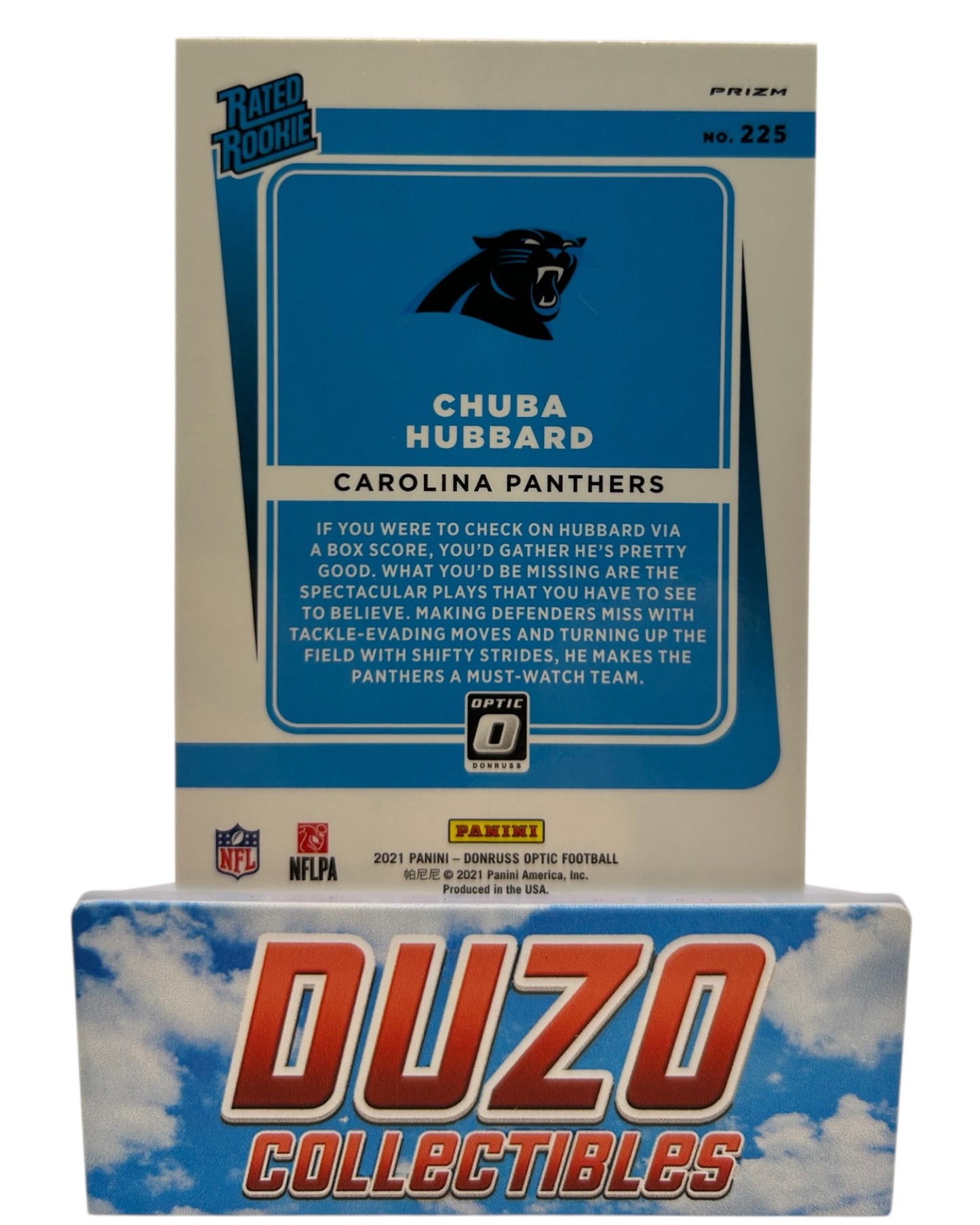 Chuba Hubbard Rated Rookie Blue Scoope 2021 Panini Donruss Optic No.225