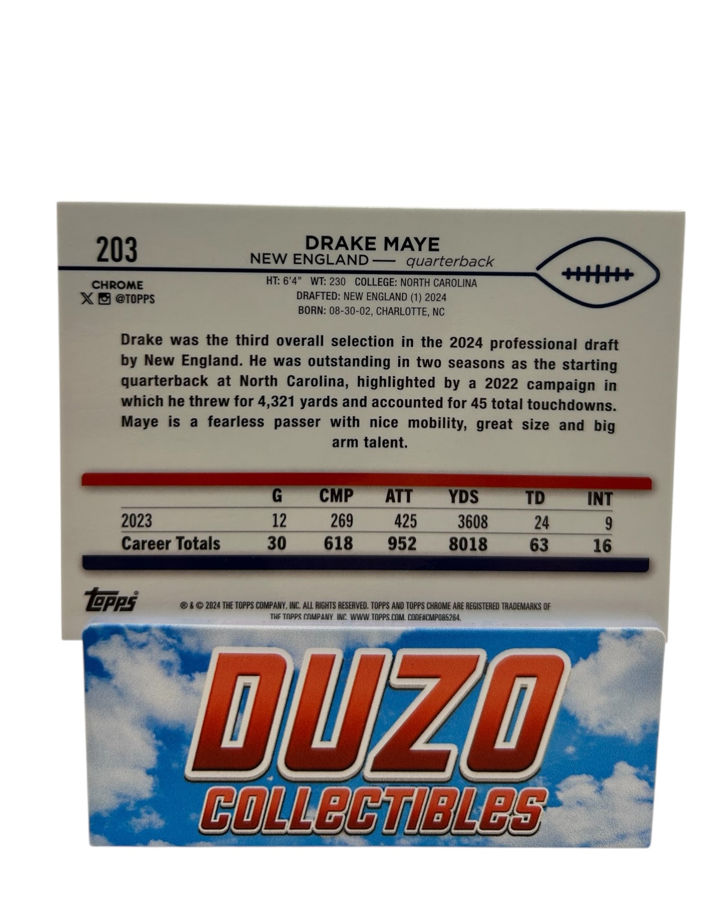 Drake Maye Rookie 2024 Topps Chrome No.203