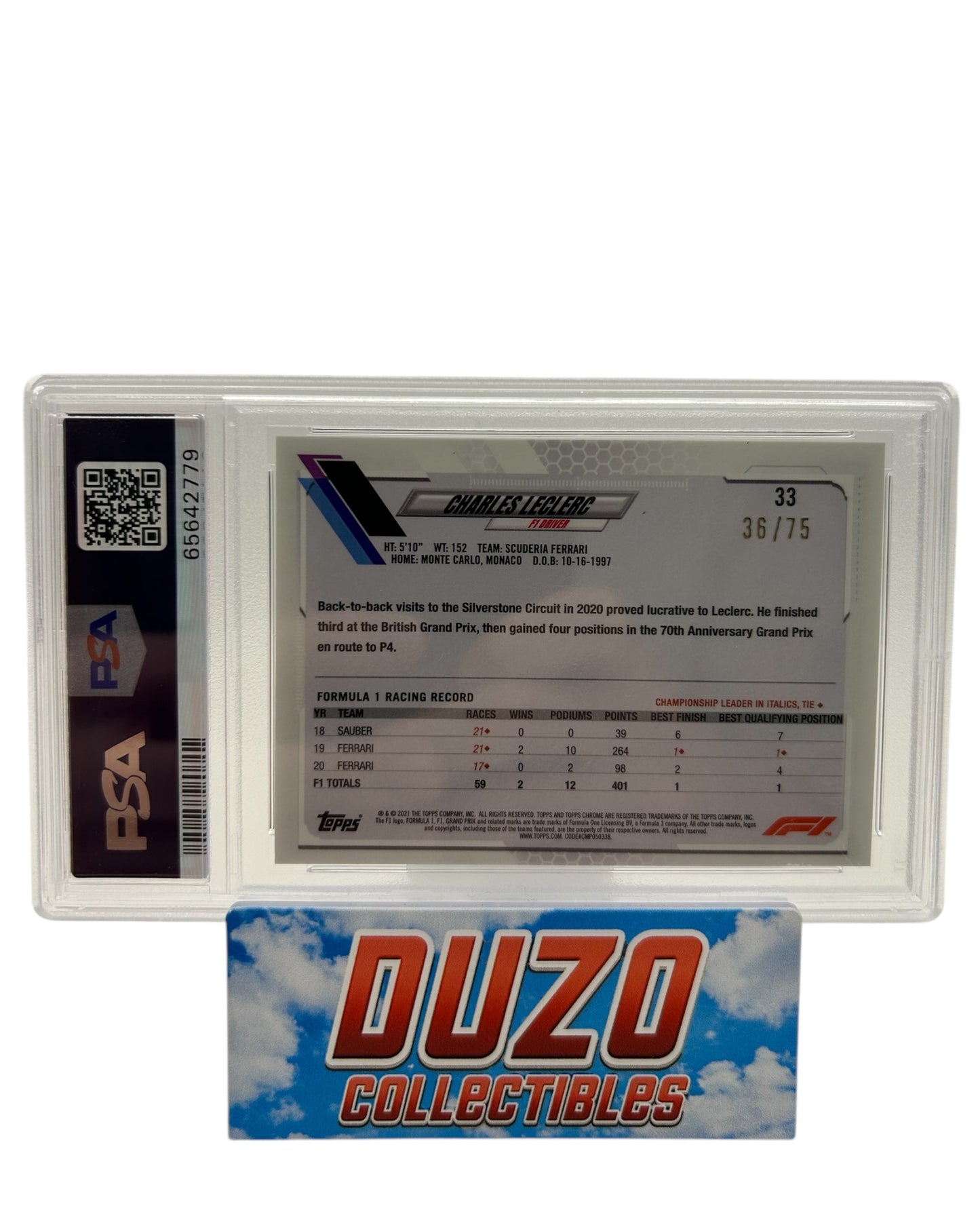 Charles Leclerc Green Cracked Ice /75 2021 Topps Chrome F1 No.33 PSA10