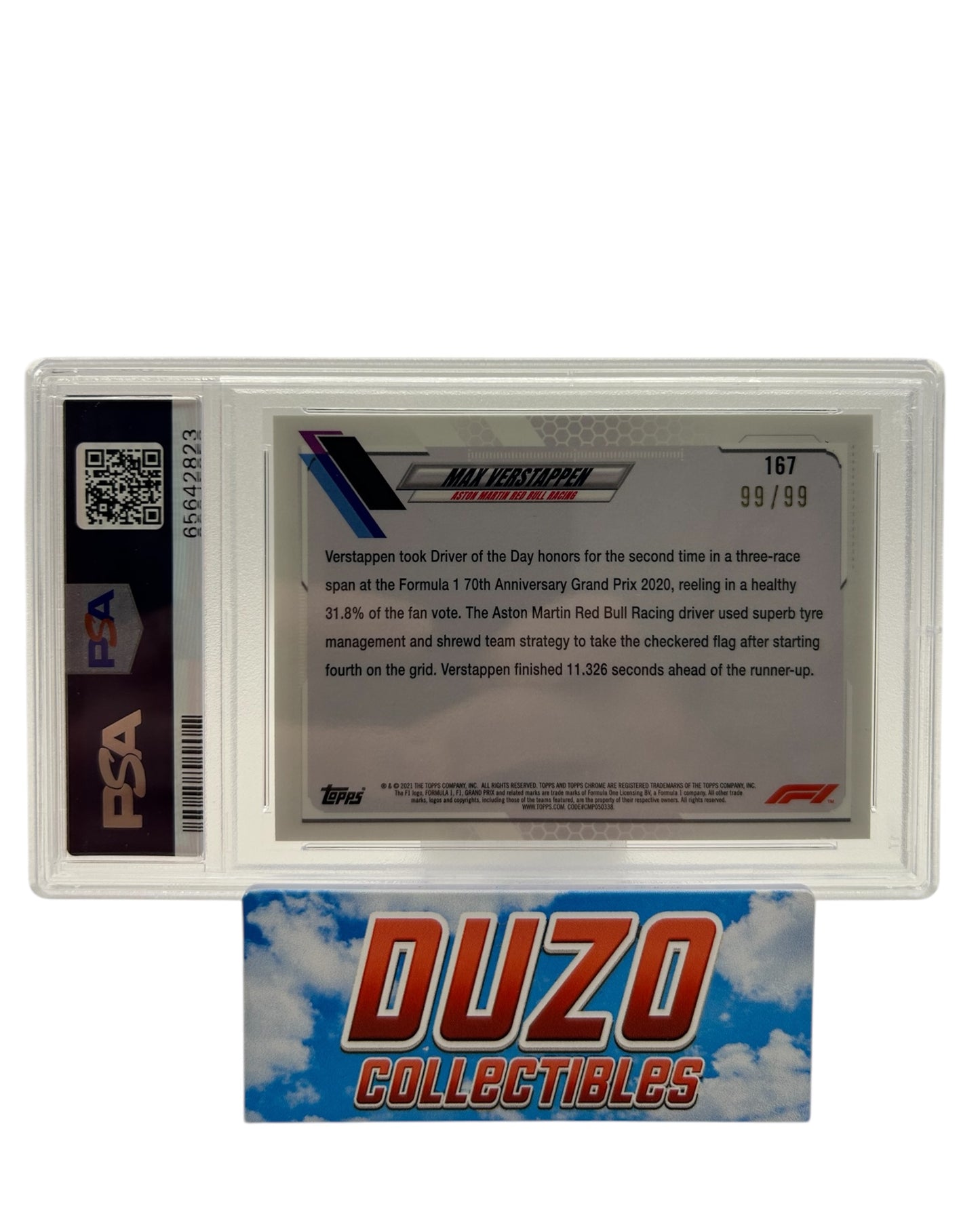 Max Verstappen Grand Prix Winner Cracked Ice Aqua 99/99 2021 Topps Chrome F1 No.167 PSA9