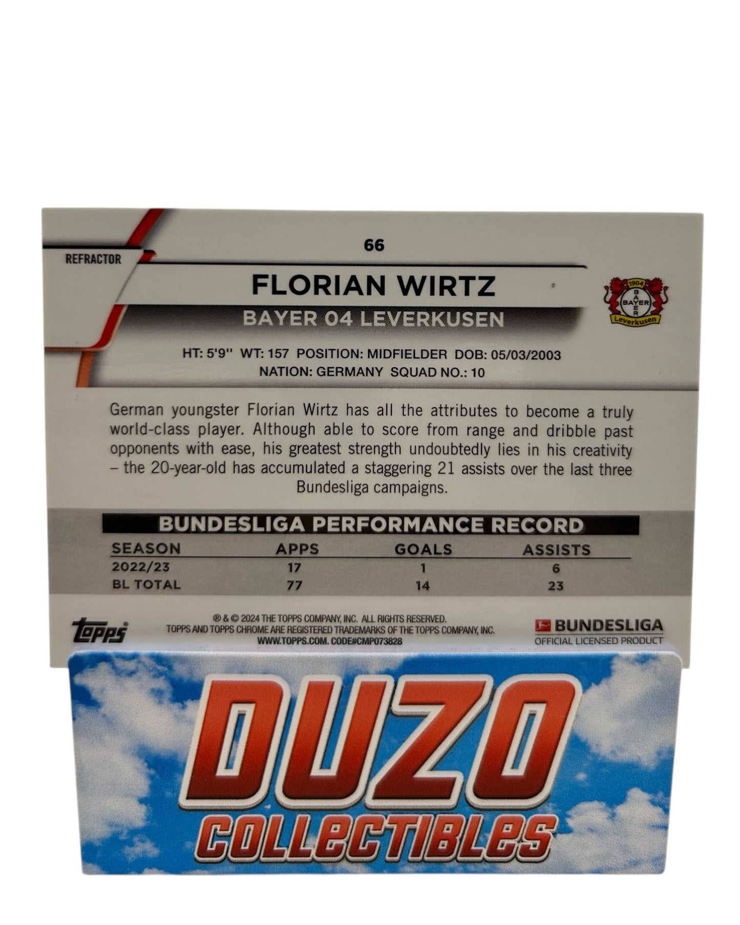 Florian Wirtz Green Wave /99 2024 Topps Chrome No.66