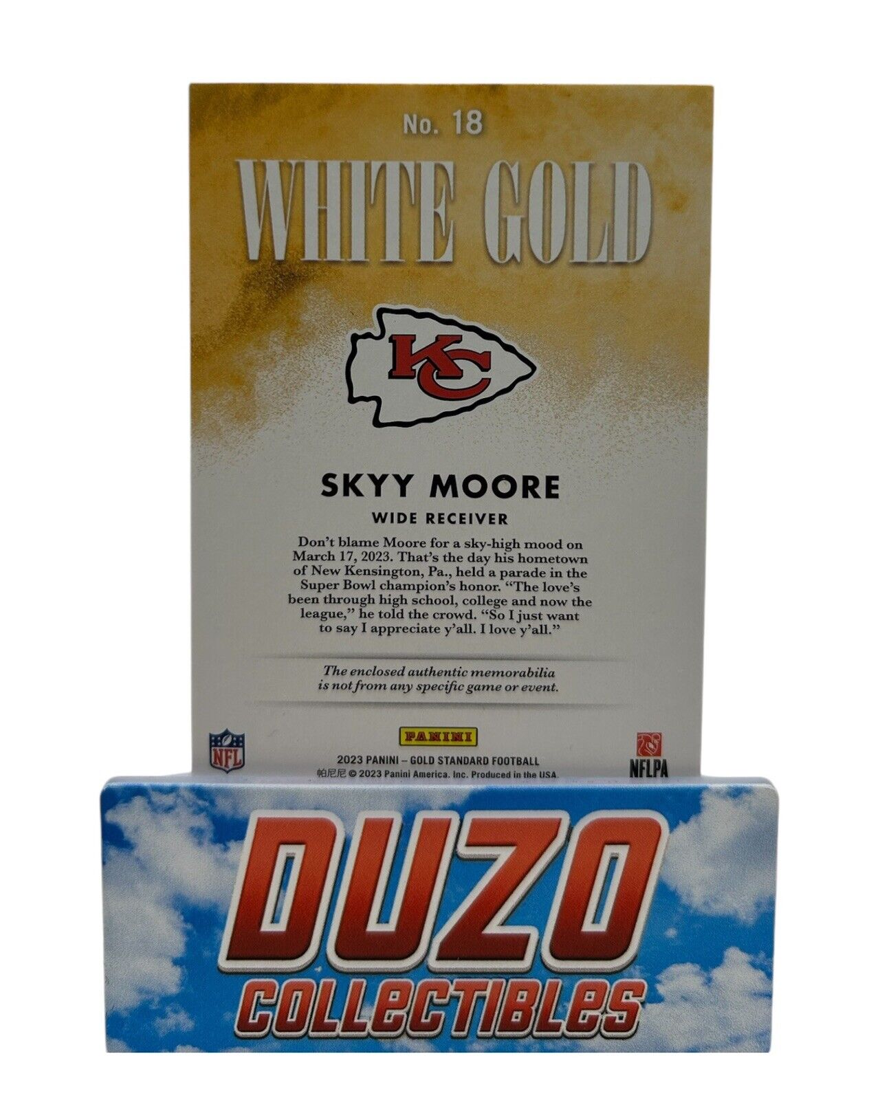 Skyy Moore Patch /299 Panini Gold Standard White Gold 2023 No.18