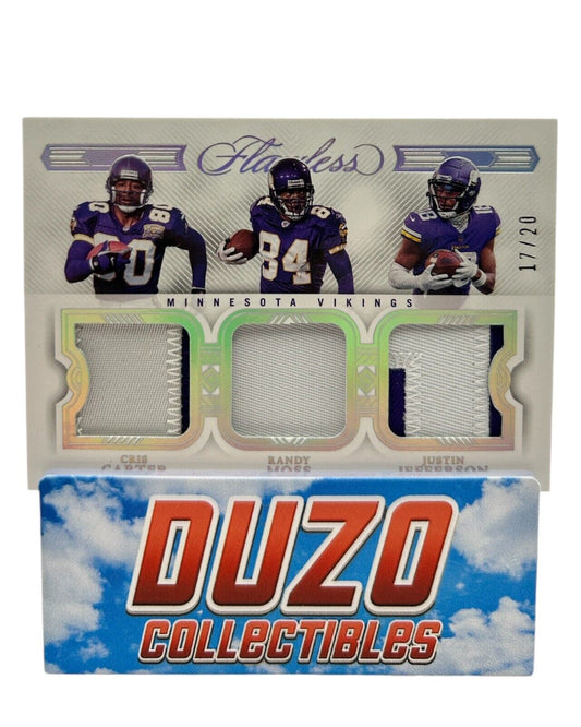 Justin Jefferson, Randy Moss, Cris Carter (Game-Worn) 3-Patch /20 Flawless TP-MV