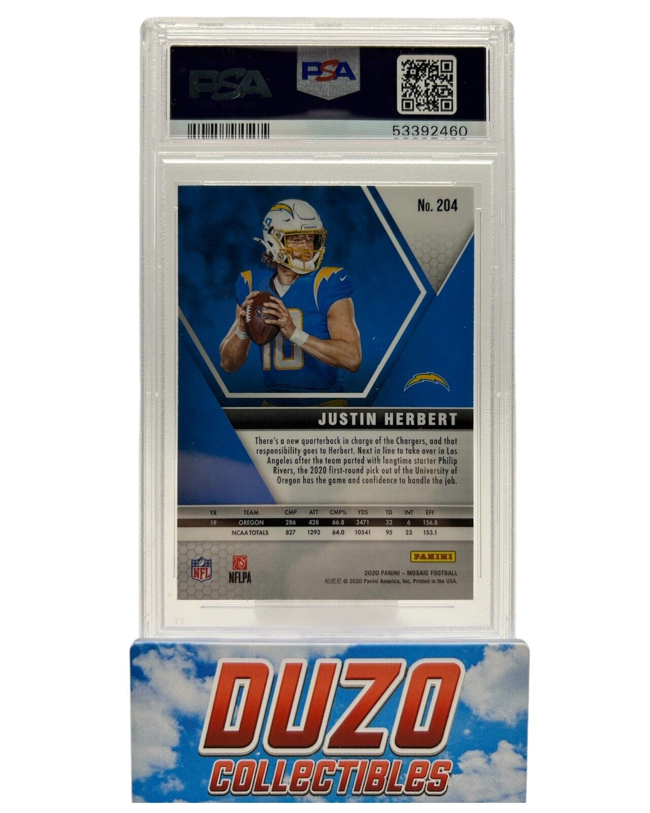 Justin Herbert Rookie LA Chargers 2020 Panini Mosaic #204 PSA9