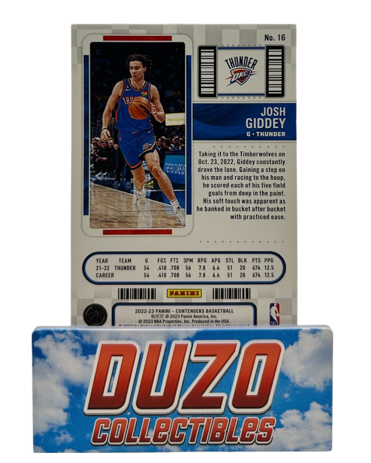 Josh Giddey Game Ticket /49 Panini Contenders 2022-23 No.16