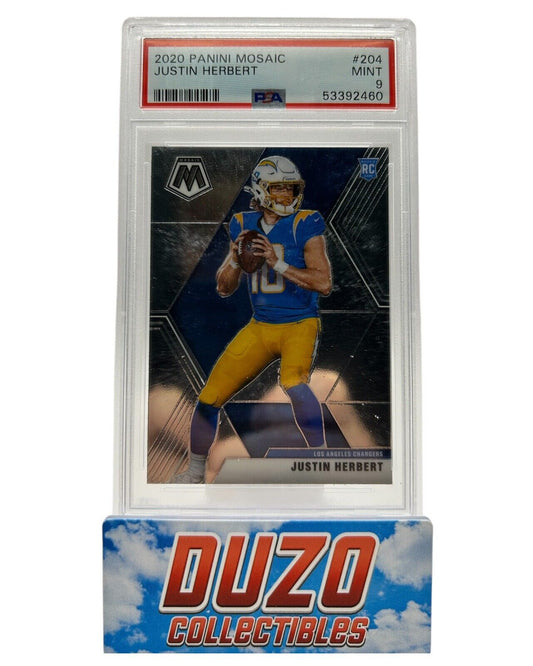 Justin Herbert Rookie LA Chargers 2020 Panini Mosaic #204 PSA9