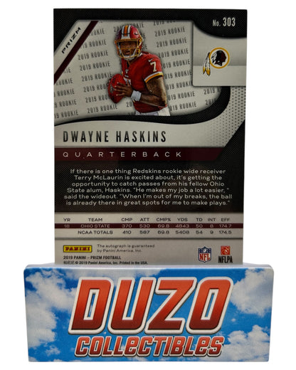 Dwayne Haskins Rookie Silver Autograph 2019 Panini Prizm No.303