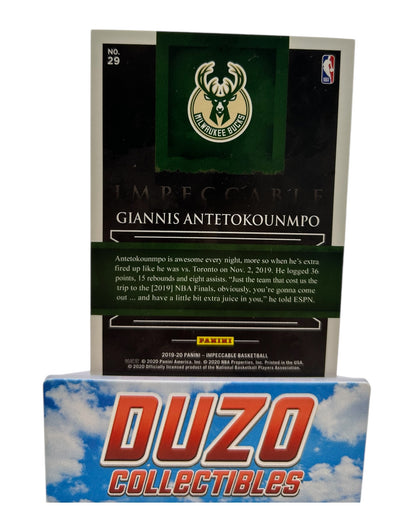 Giannis Antetokounmpo SIiver Bar /25 2019-20 Panini Impeccable No.29