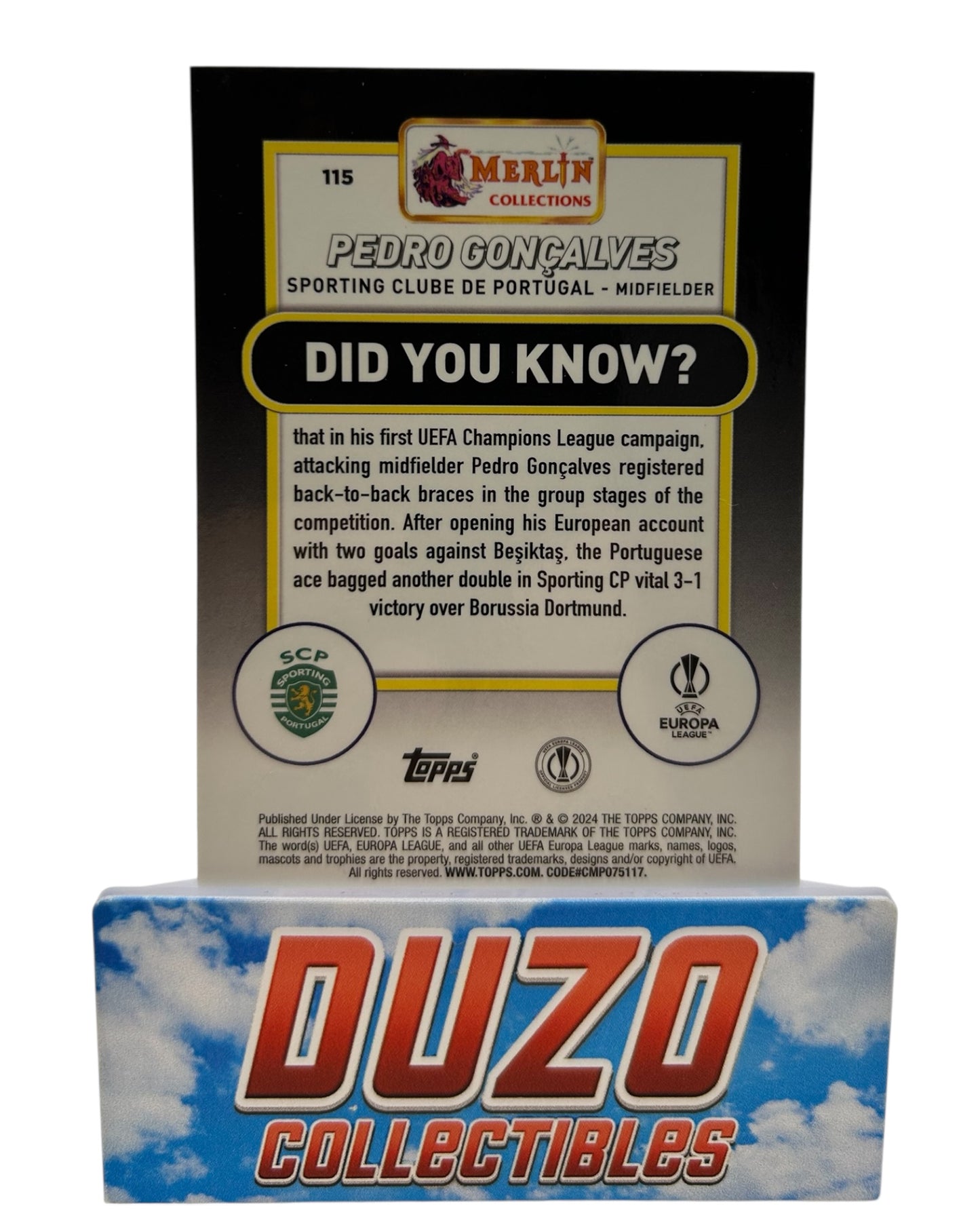 Pedro Goncalves Aqua Refractor 2024 Topps Merlin Collections No.115