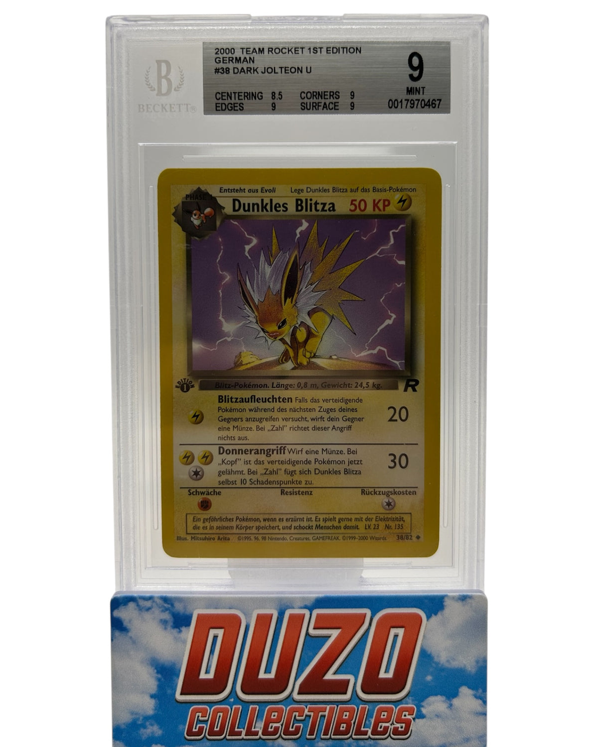 Dunkles Blitza Erste Edition 2000 Nintendo Team Rocket 1st Edition No.38 Beckett 9