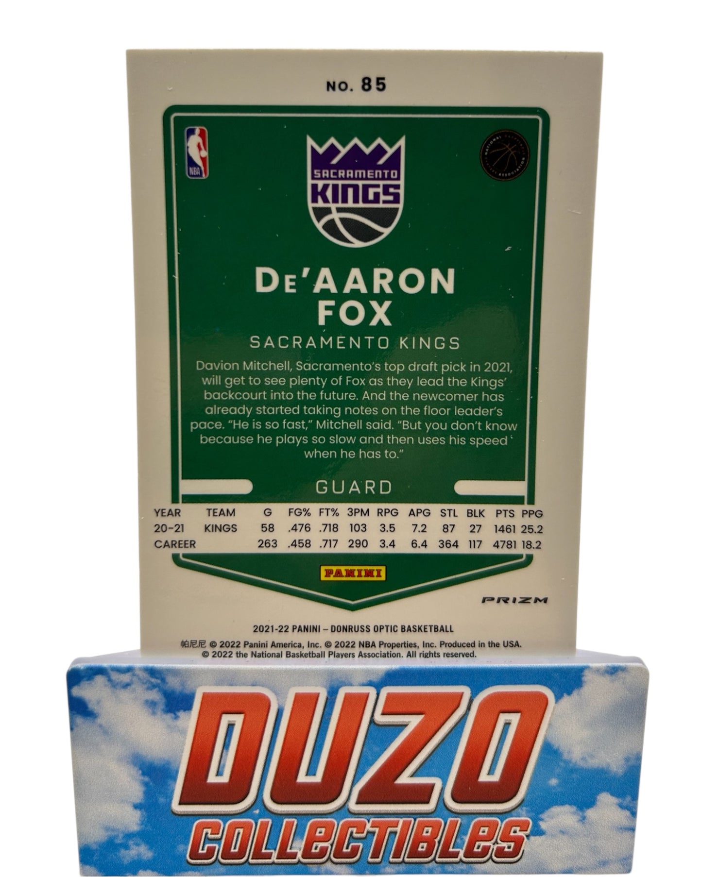 De'Aaron Fox Silver 2021-22 Panini Donruss Optic No.85