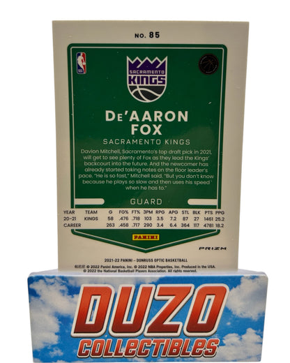 De'Aaron Fox Silver 2021-22 Panini Donruss Optic No.85