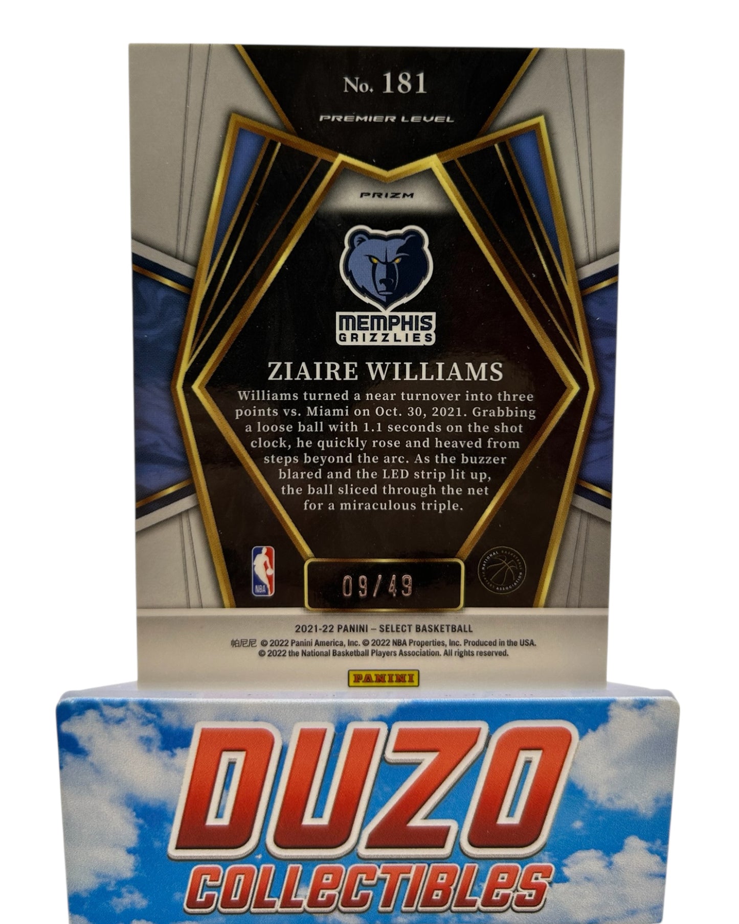 Ziaire Williams Rookie Red Disco /49 Premier Level 2021-22 Panini Select No.181