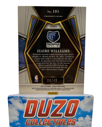Ziaire Williams Rookie Red Disco /49 Premier Level 2021-22 Panini Select No.181