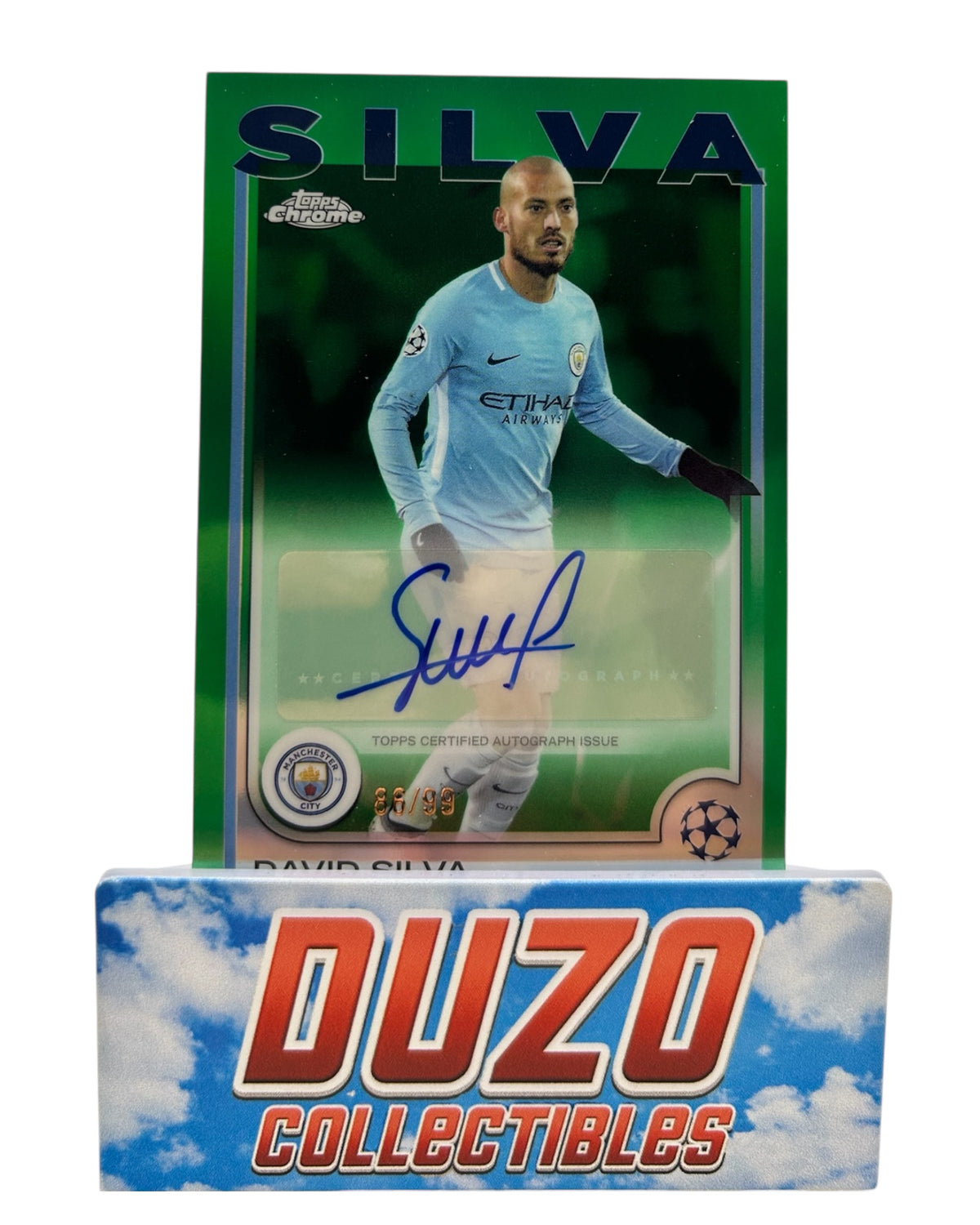David Silva Green Auto /99 2025 Topps Chrome UEFA Club Competitions No.CA-DS