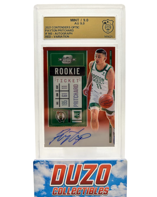 Payton Pritchard Rookie Ticket OnCard Red Variation /99 Auto 2020-21 Contenders Optic No.140 GSG 9