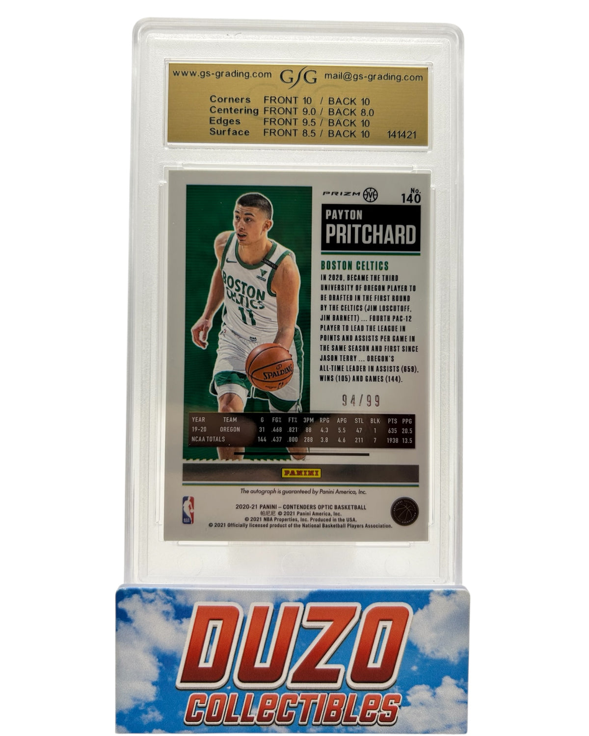 Payton Pritchard Rookie Ticket OnCard Red Variation /99 Auto 2020-21 Contenders Optic No.140 GSG 9