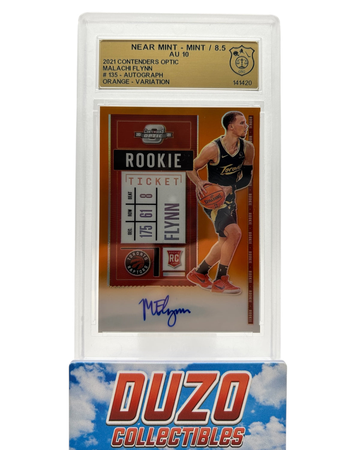 Malachi Flynn Rookie Ticket OnCard Auto Orange Variation /25 2021 Contenders Optic No.135 GSG 8.5