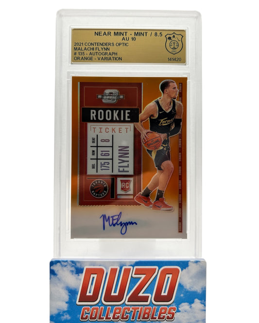 Malachi Flynn Rookie Ticket OnCard Auto Orange Variation /25 2021 Contenders Optic No.135 GSG 8.5