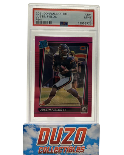 Justin Fields Pink Rated Rookie 2021 Donruss Optic No.204 PSA9
