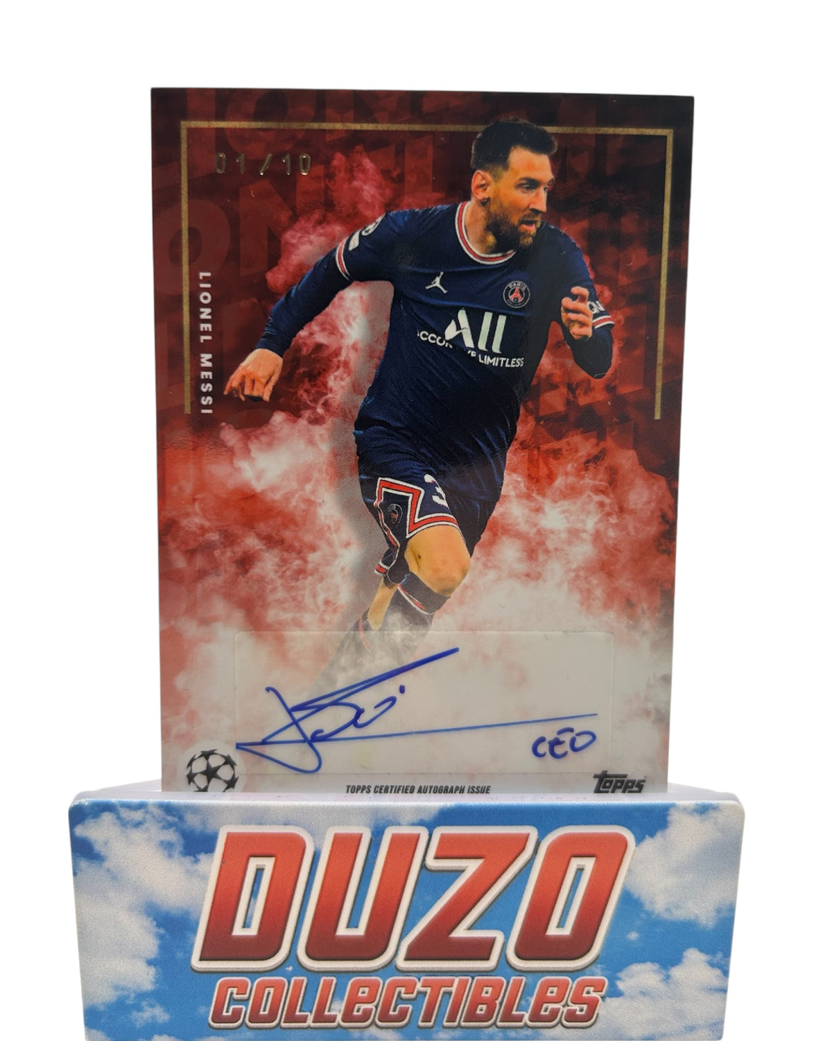 Lionel Messi Red Autograph 1/10 2022 Topps Champions League Paris Saint-Germain