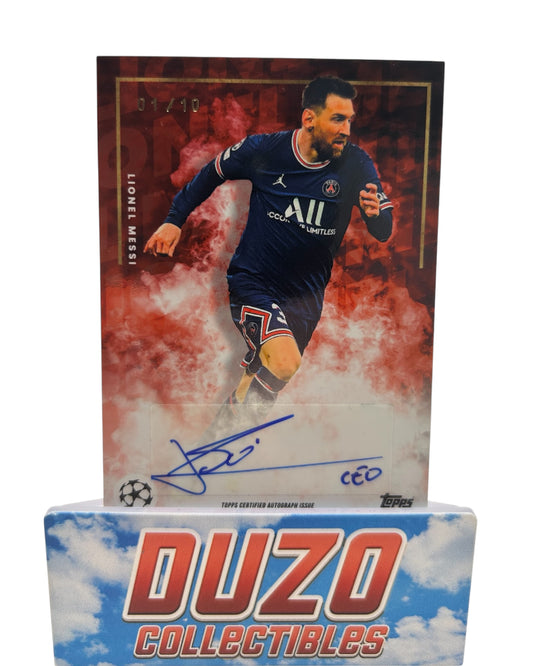 Lionel Messi Red Autograph 1/10 2022 Topps Champions League Paris Saint-Germain