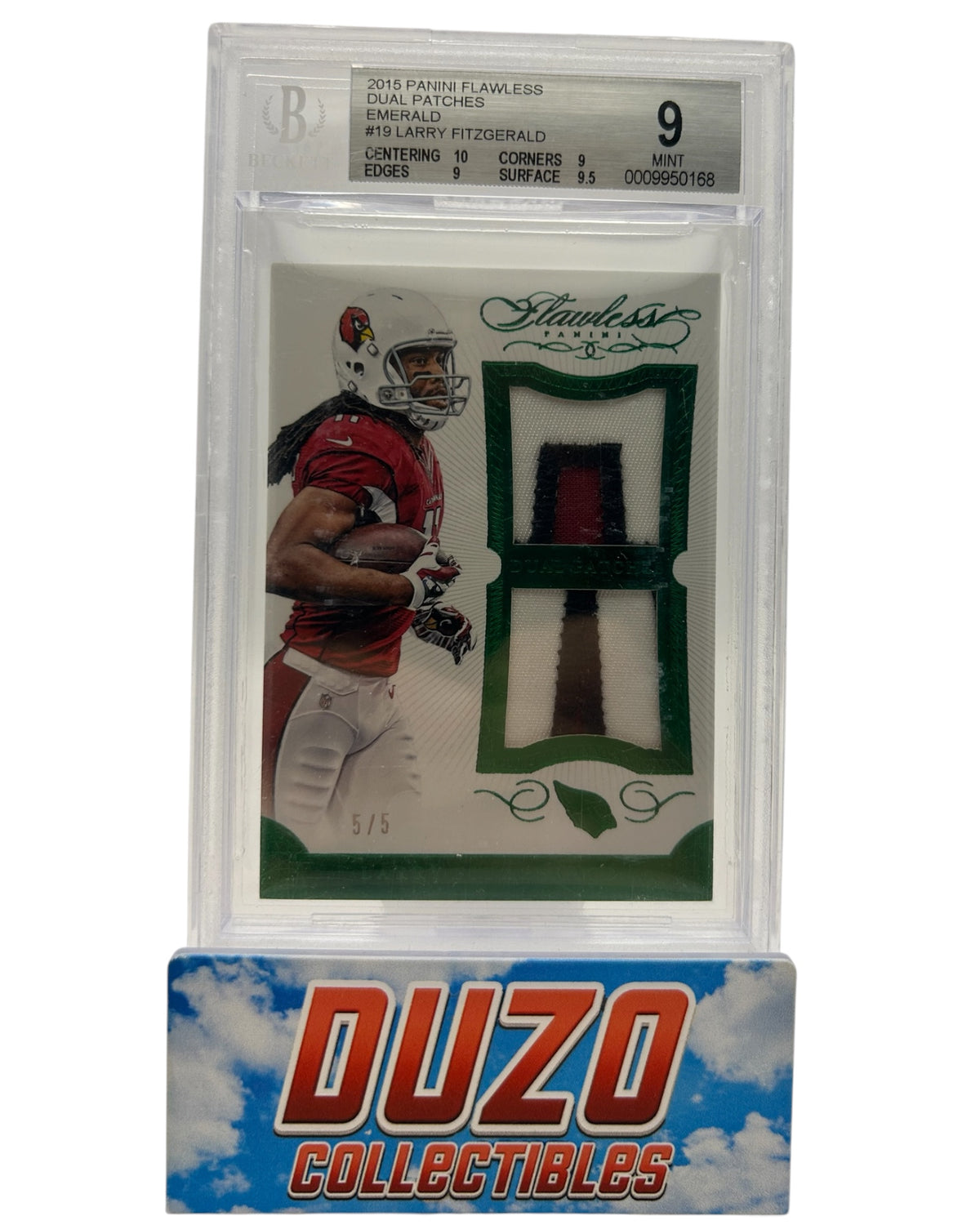Larry Fitzgerald Green Dual Patches /5 2015 Panini Flawless No.DP-LF BGS 9