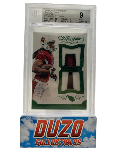 Larry Fitzgerald Green Dual Patches /5 2015 Panini Flawless No.DP-LF BGS 9