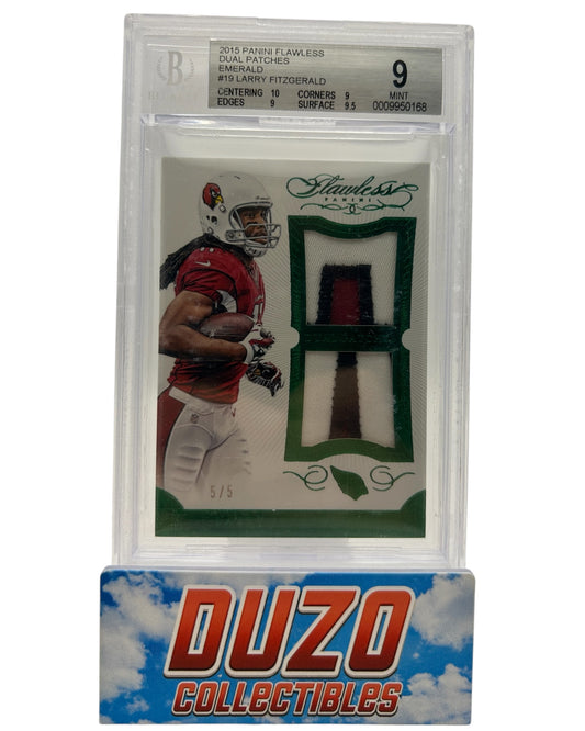 Larry Fitzgerald Green Dual Patches /5 2015 Panini Flawless No.DP-LF BGS 9