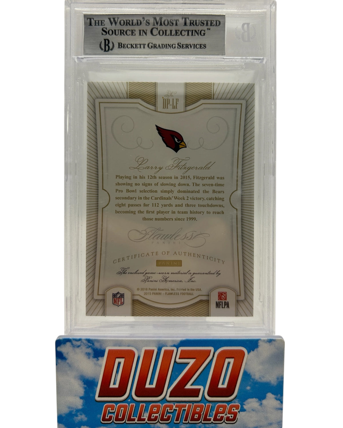 Larry Fitzgerald Green Dual Patches /5 2015 Panini Flawless No.DP-LF BGS 9