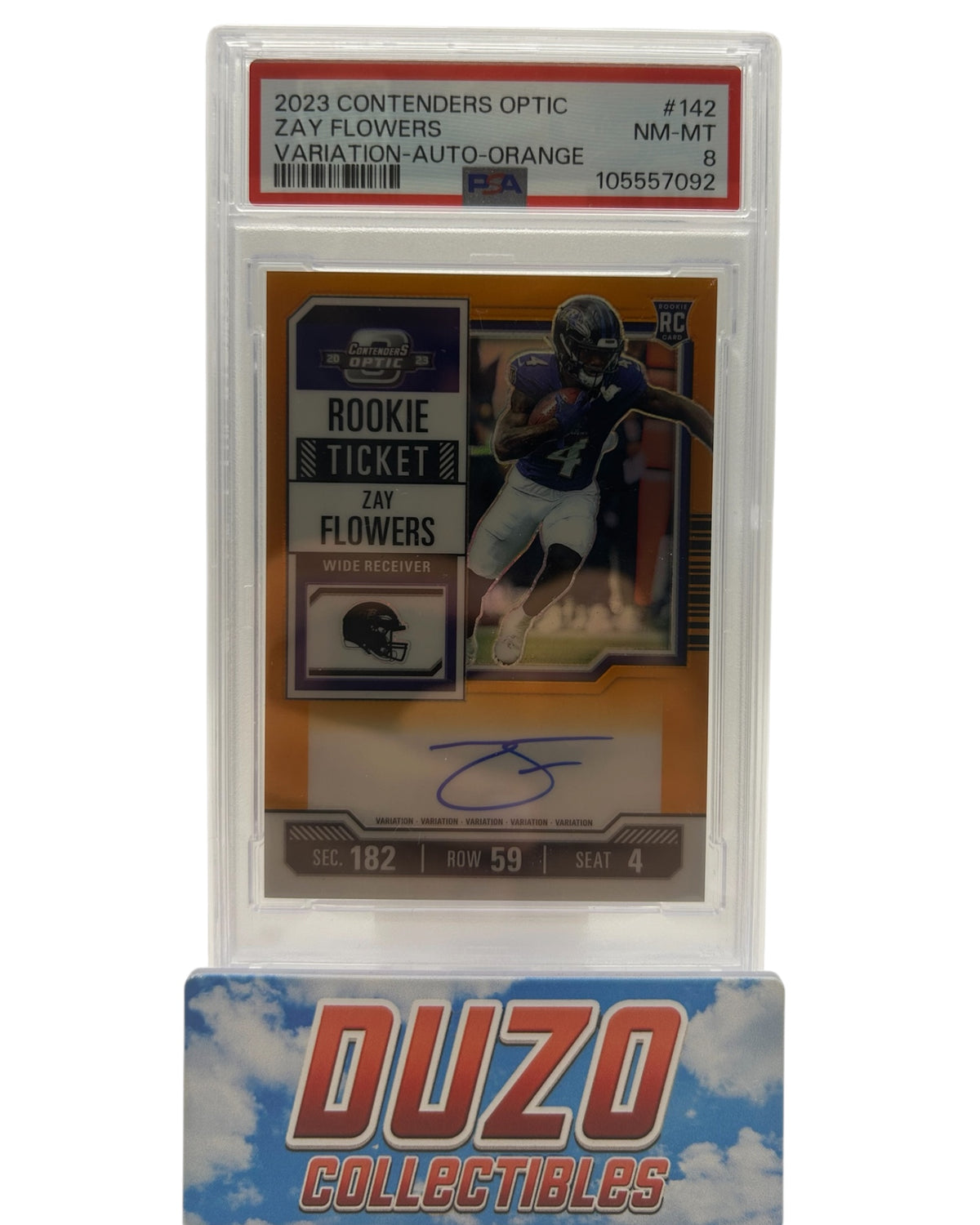 Zay Flowers Variation-OnCard-Auto-Orange /35 2023 Contenders Optic No-142 PSA 8