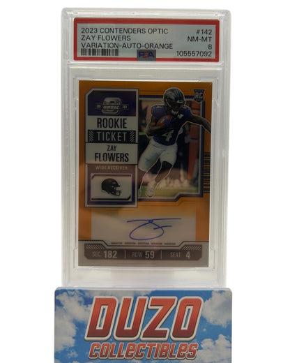 Zay Flowers Variation-OnCard-Auto-Orange /35 2023 Contenders Optic No-142 PSA 8