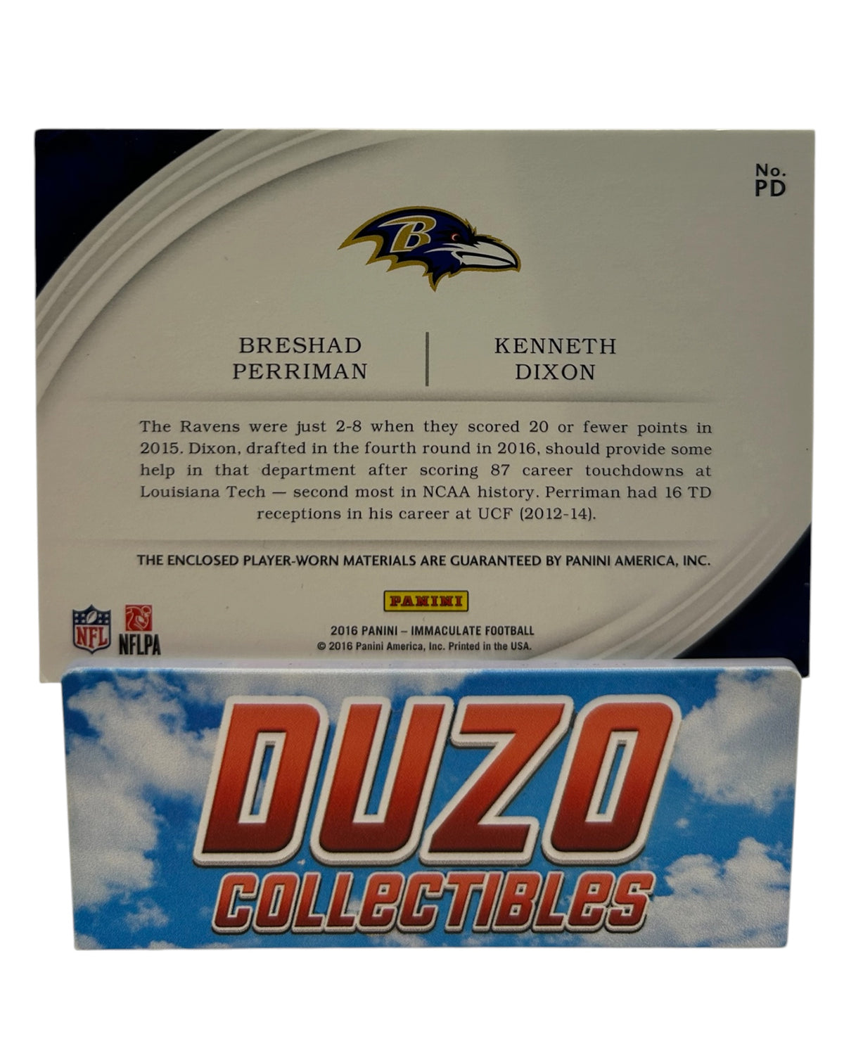 Breshad Perriman & Kenneth Dixon Dual Shields 1/1 2016 Panini Immaculate No.PD