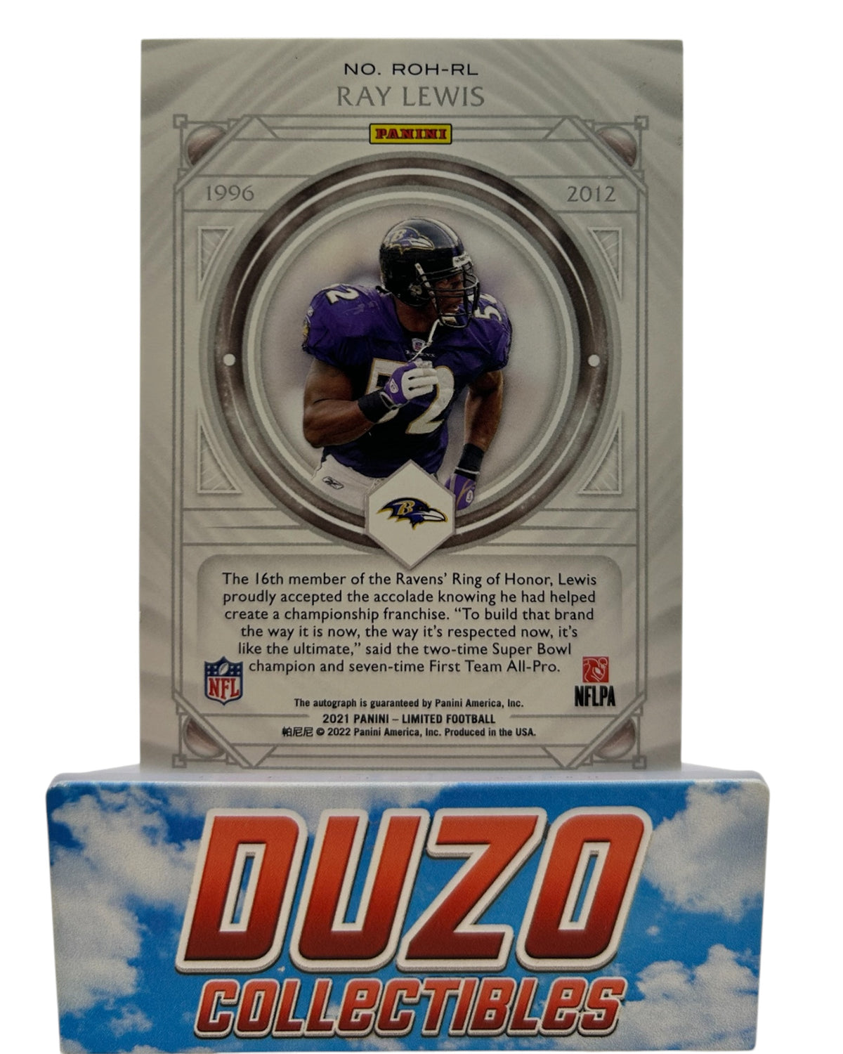 Ray Lewis Ring of Honors Auto /23 2021 Panini Limited No.ROH-RL