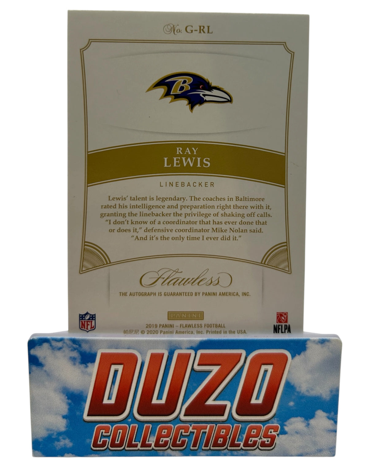 Ray Lewis Greats OnCard Auto /15 2019 Panini Flawless No.G-RL