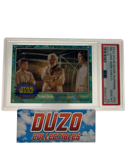 Rebel Leaders Wonder About Their Fate! Aqua /99 2022 Topps Star Wars Galaxy Sapphire No.50 PSA 10